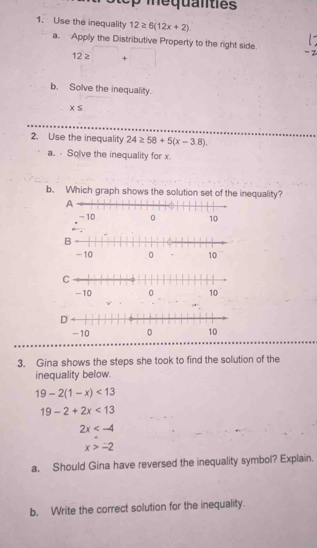 1. use the inequality (12 geq 6(12x + 2)). a. apply the distributive pr…