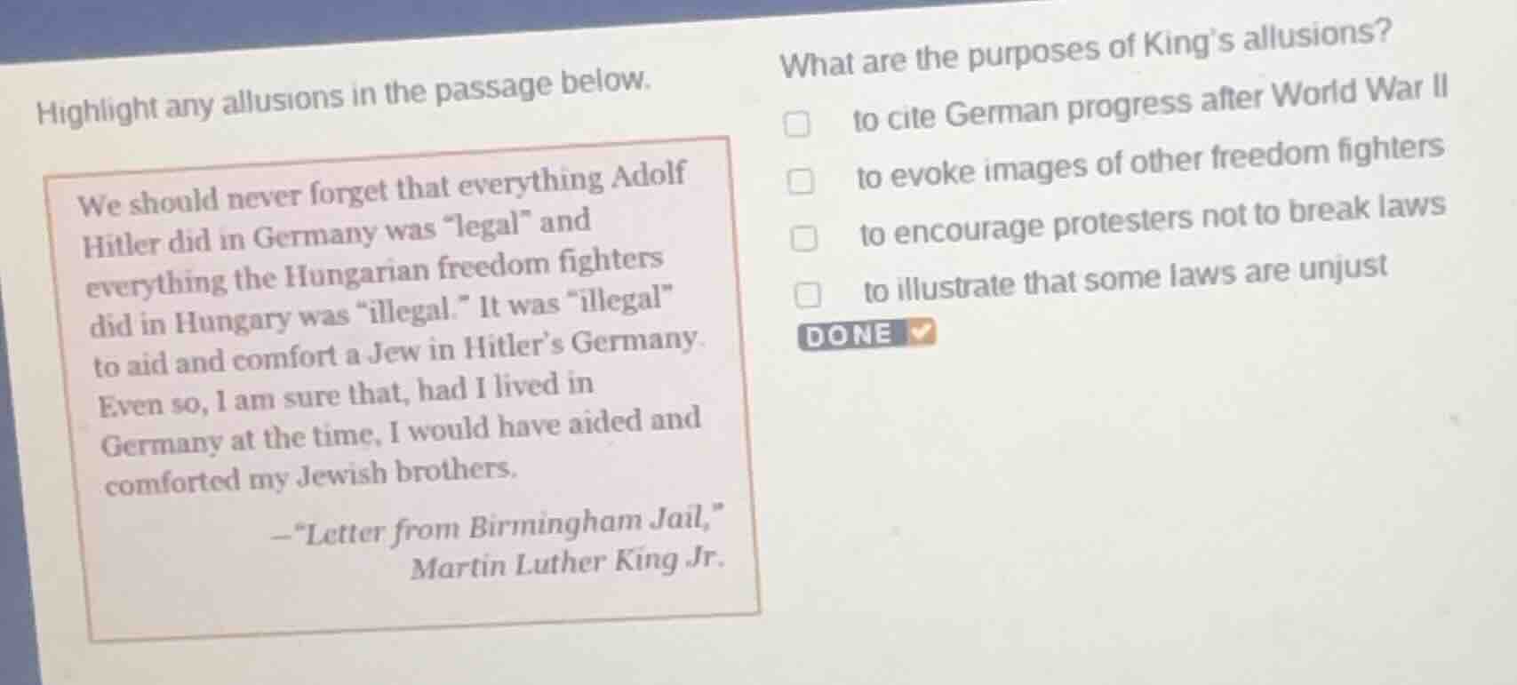 highlight any allusions in the passage below. we should never forget th…