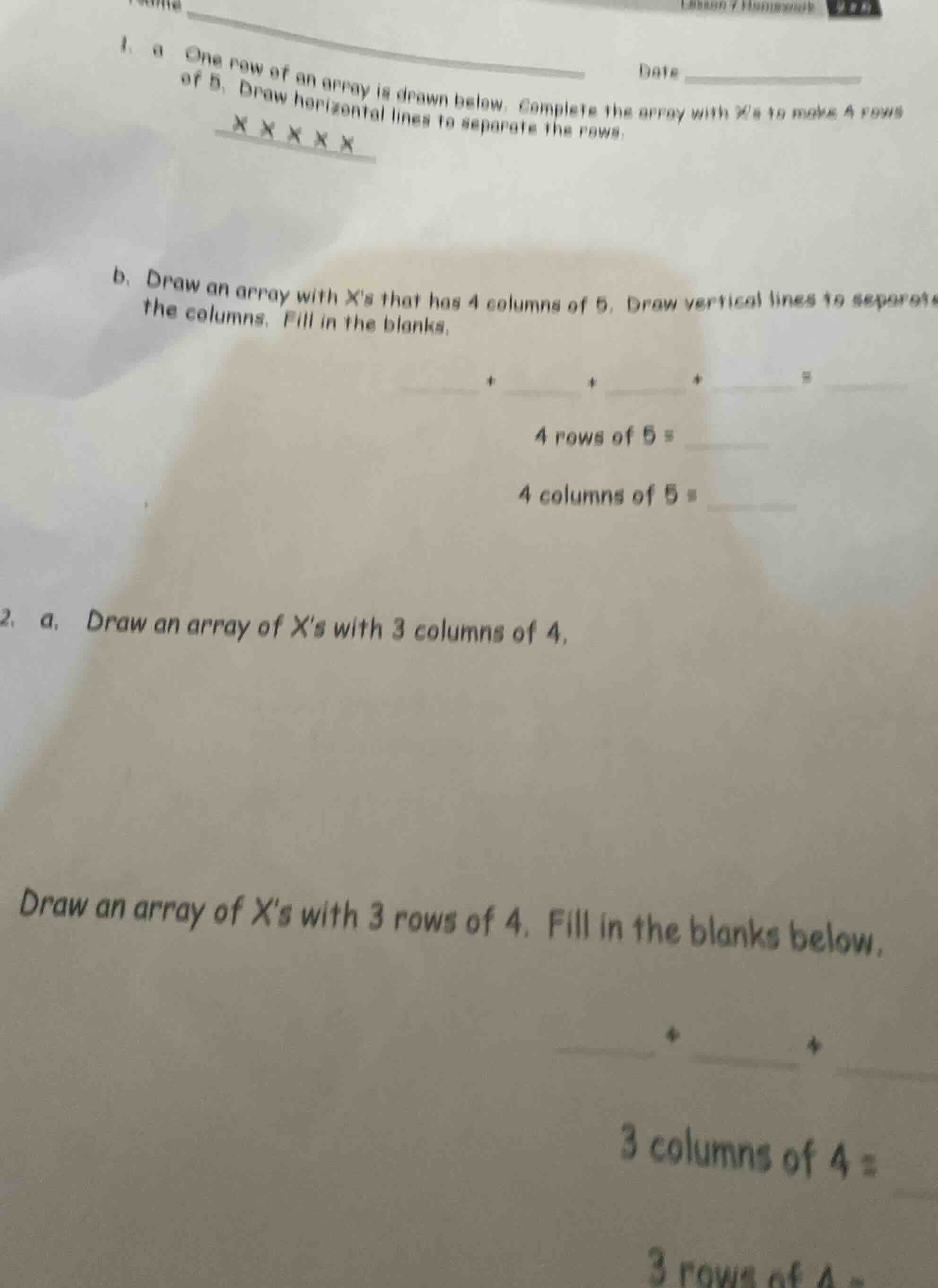 1. a one row of an array is drawn below. complete the array with xs to …