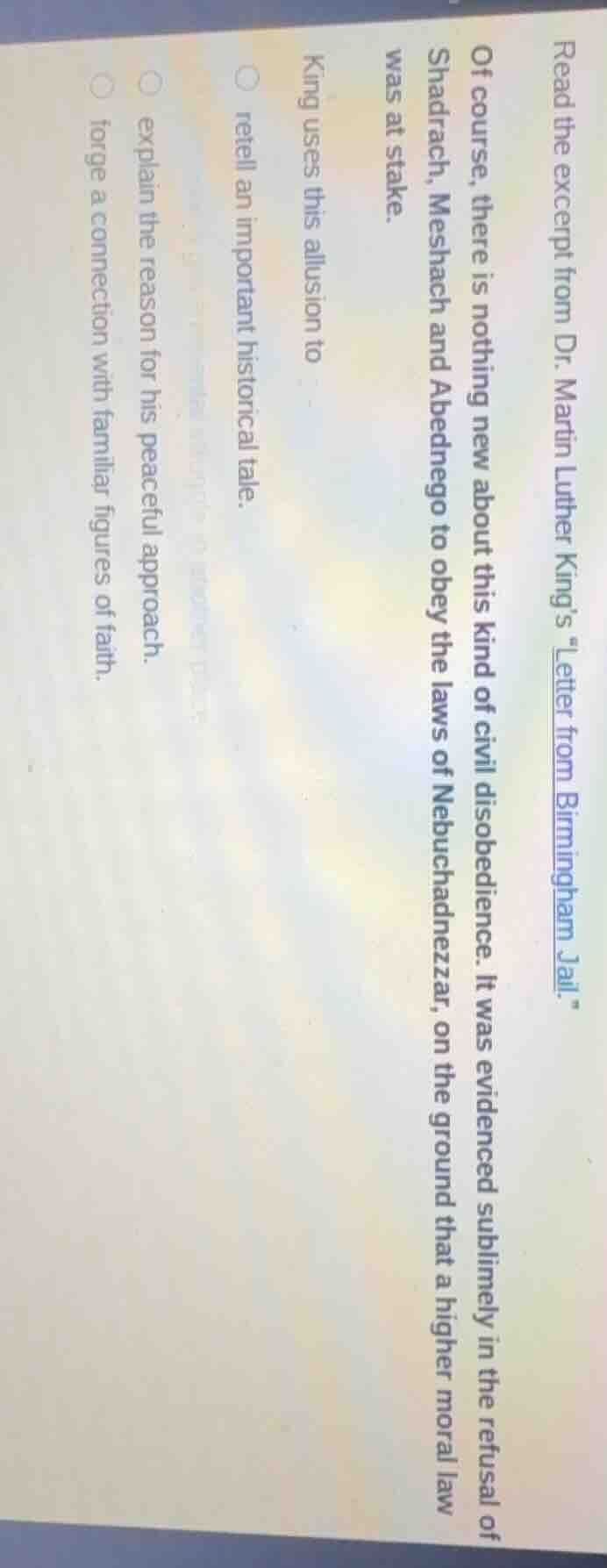 read the excerpt from dr. martin luther king’s \letter from birmingham …