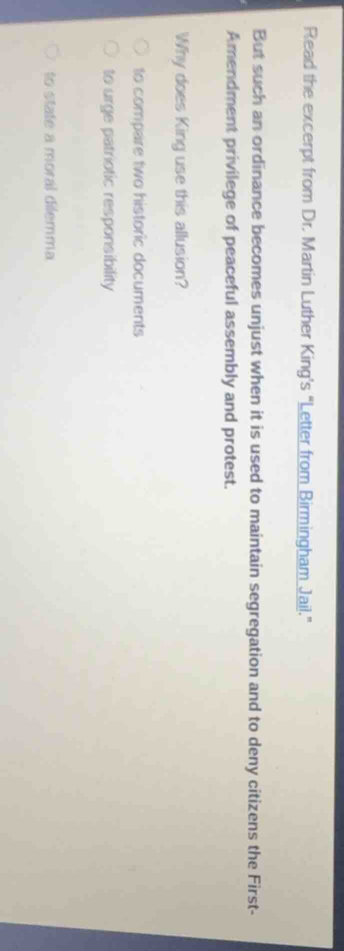 read the excerpt from dr. martin luther king’s “letter from birmingham …