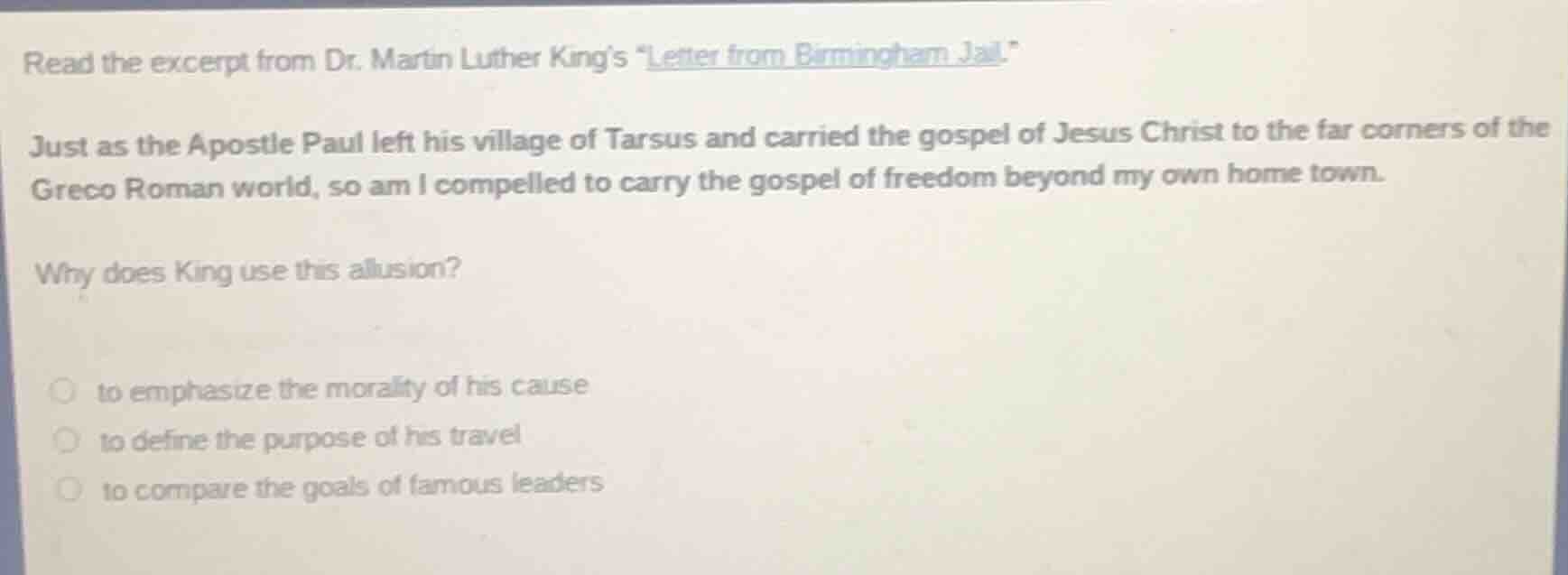 read the excerpt from dr. martin luther king’s “letter from birmingham …