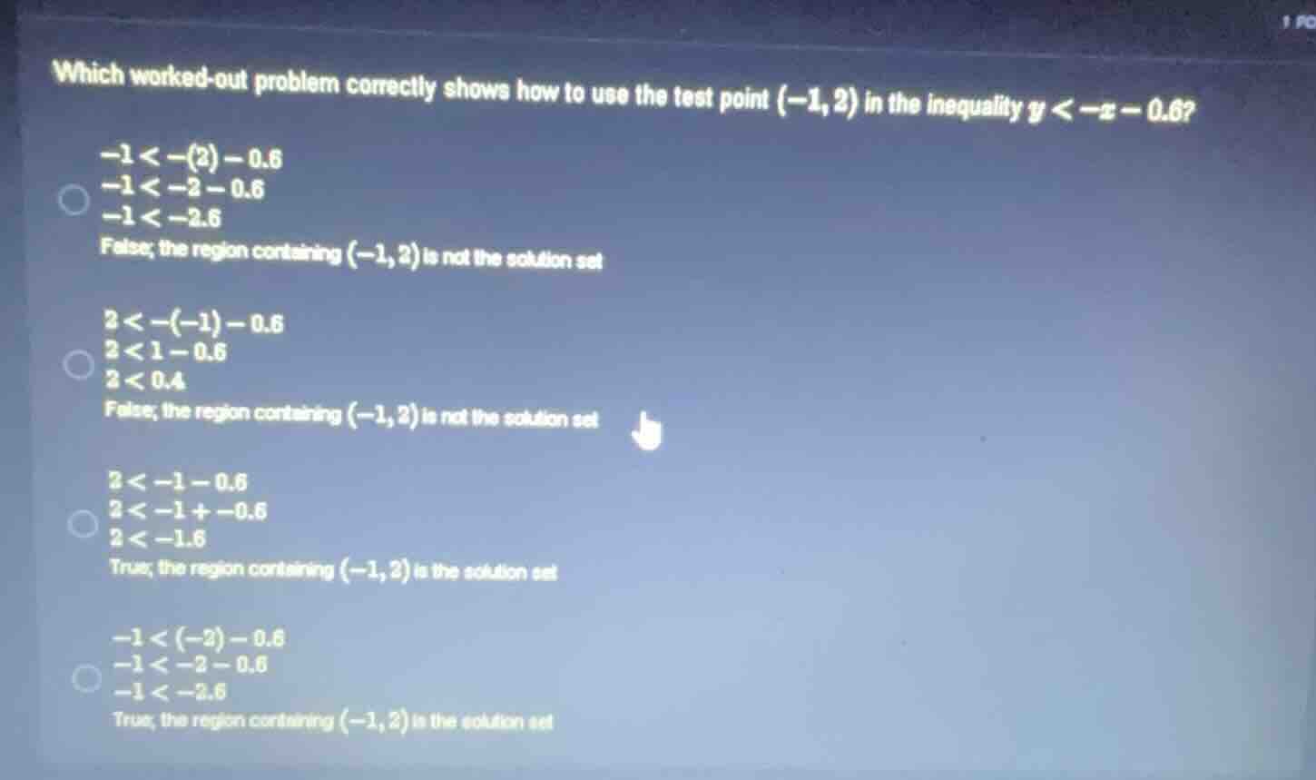which worked - out problem correctly shows how to use the test point (-…