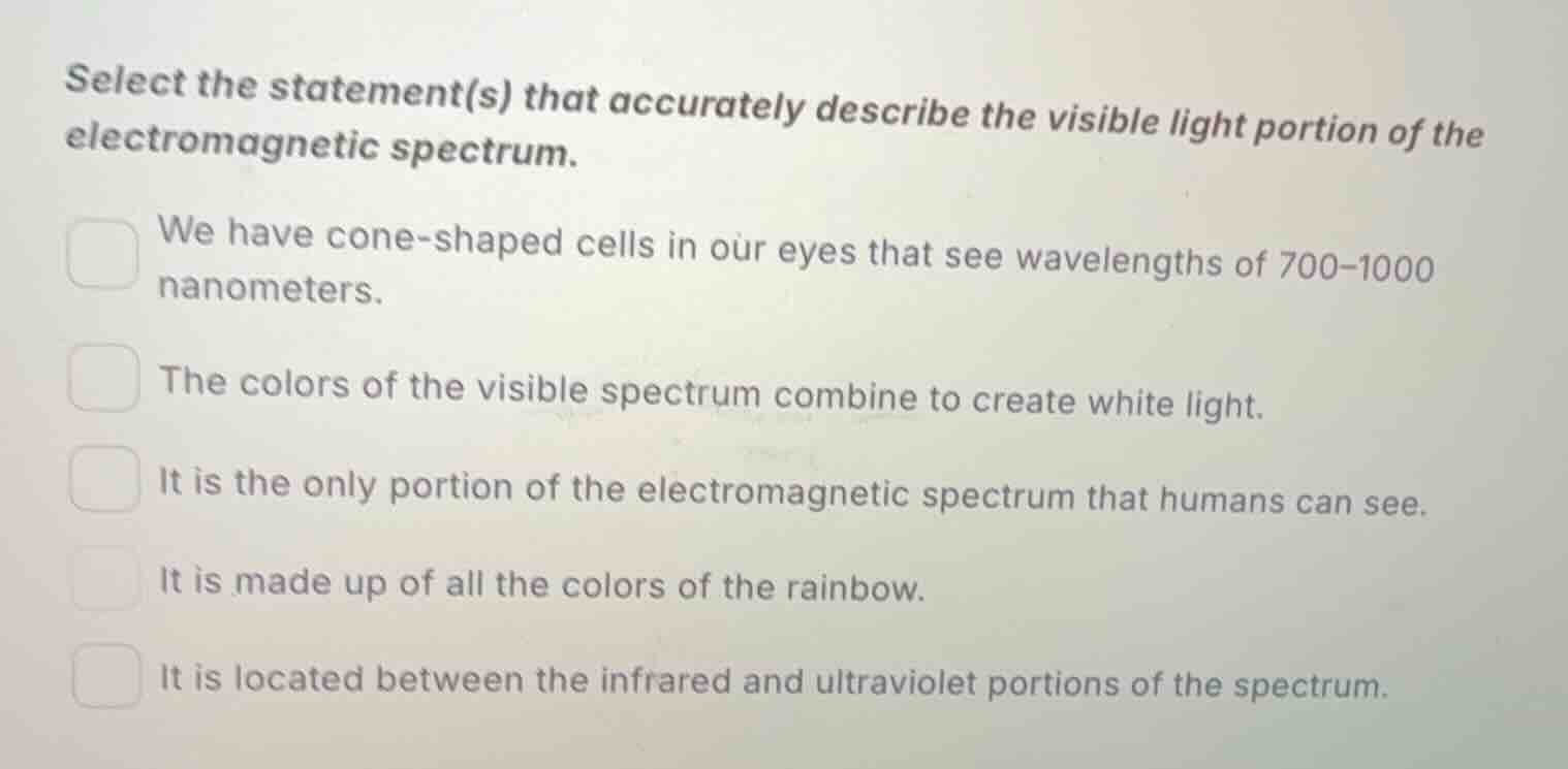 select the statement(s) that accurately describe the visible light port…
