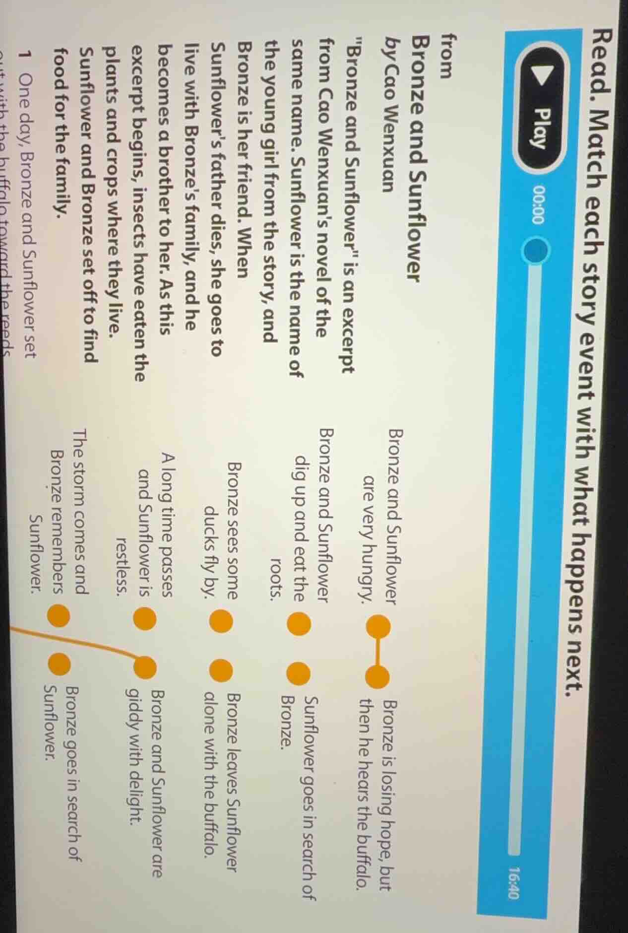 read. match each story event with what happens next. from bronze and su…