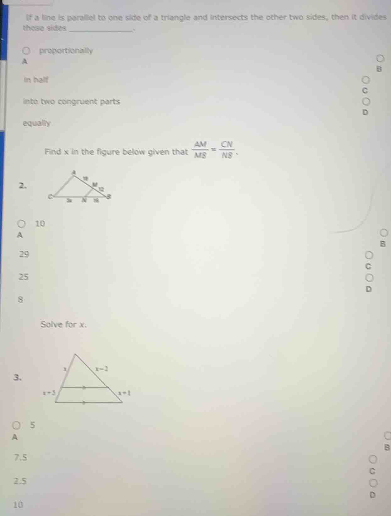 if a line is parallel to one side of a triangle and intersects the othe…