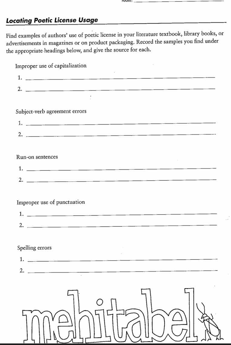 locating poetic license usage find examples of authors’ use of poetic l…
