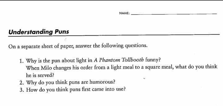 name: understanding puns on a separate sheet of paper, answer the follo…