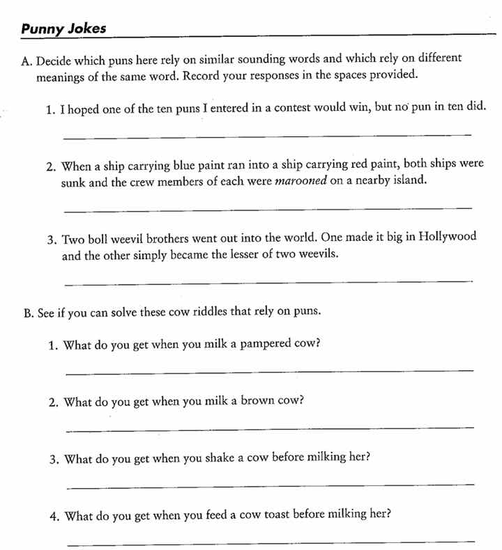 punny jokes a. decide which puns here rely on similar sounding words an…