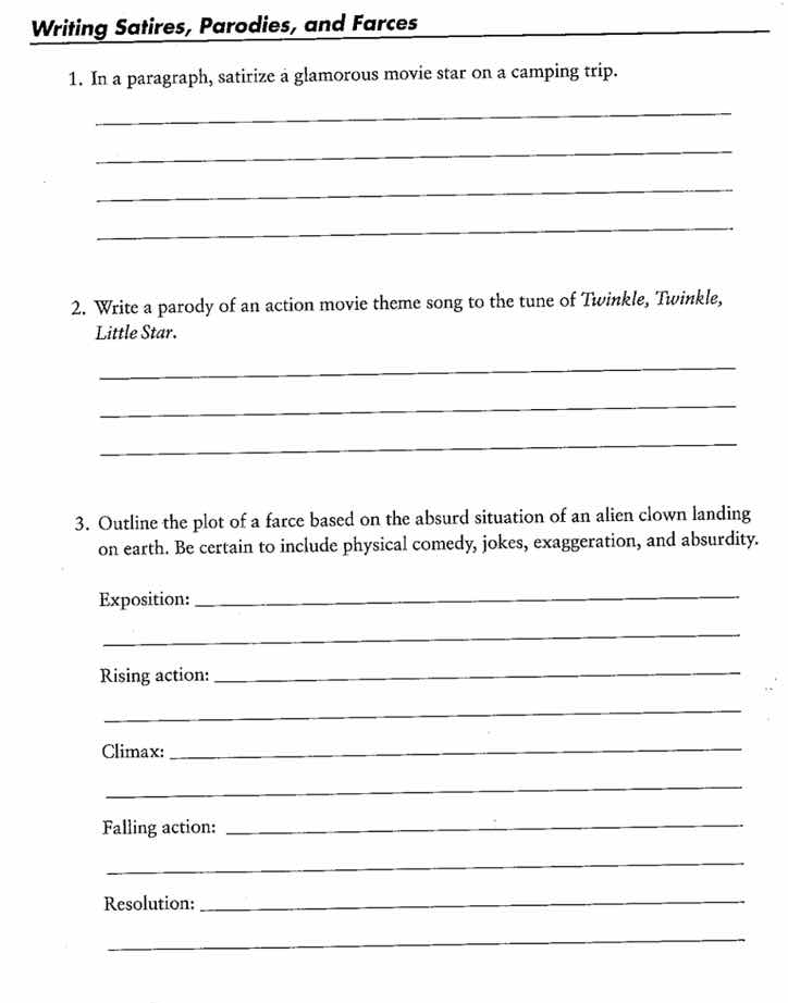 writing satires, parodies, and farces 1. in a paragraph, satirize a gla…