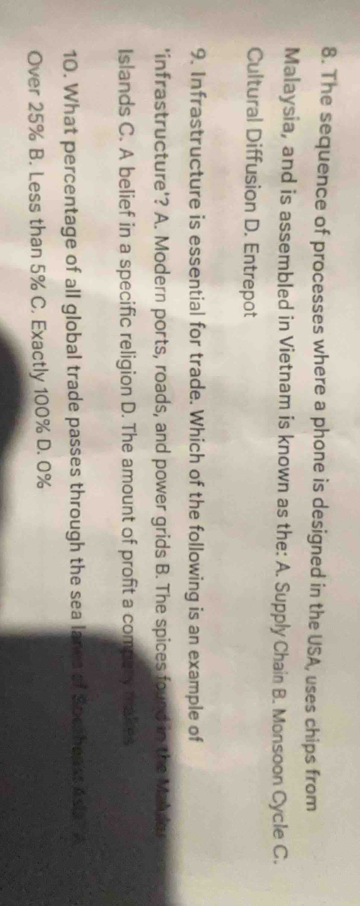 8. the sequence of processes where a phone is designed in the usa, uses…