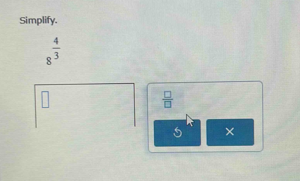 simplify. $8^{\\frac{4}{3}}$