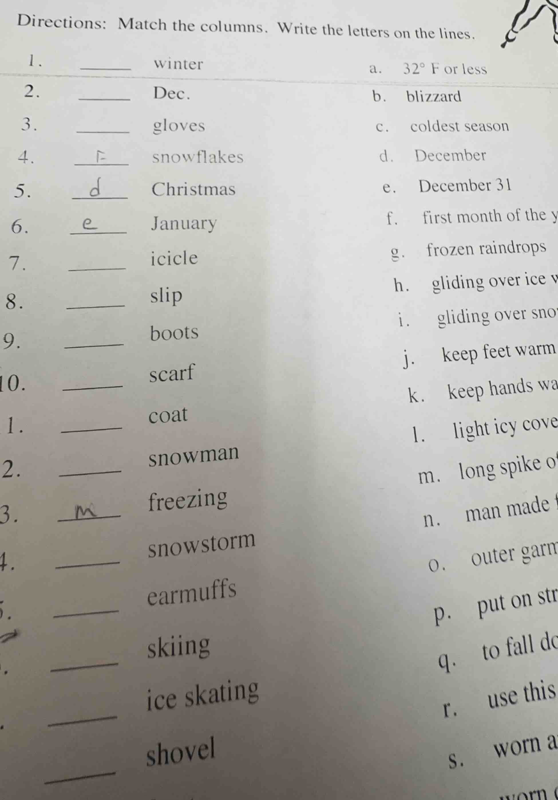 directions: match the columns. write the letters on the lines. 1. ____ …