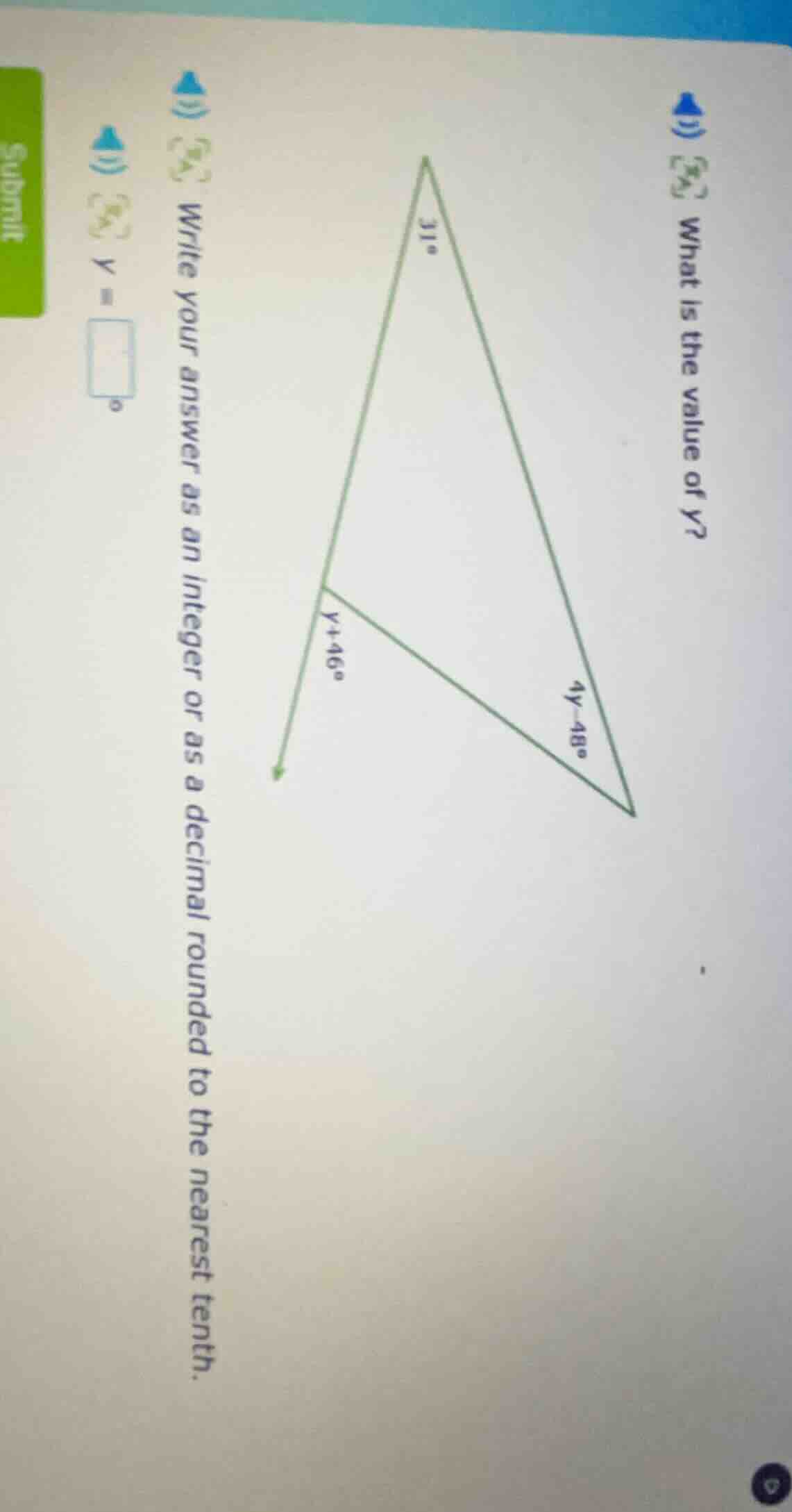 what is the value of y? write your answer as an integer or as a decimal…