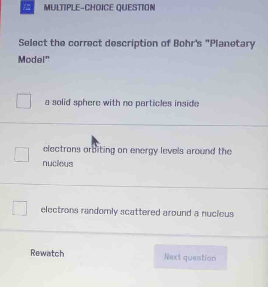 multiple-choice question select the correct description of bohrs \plane…