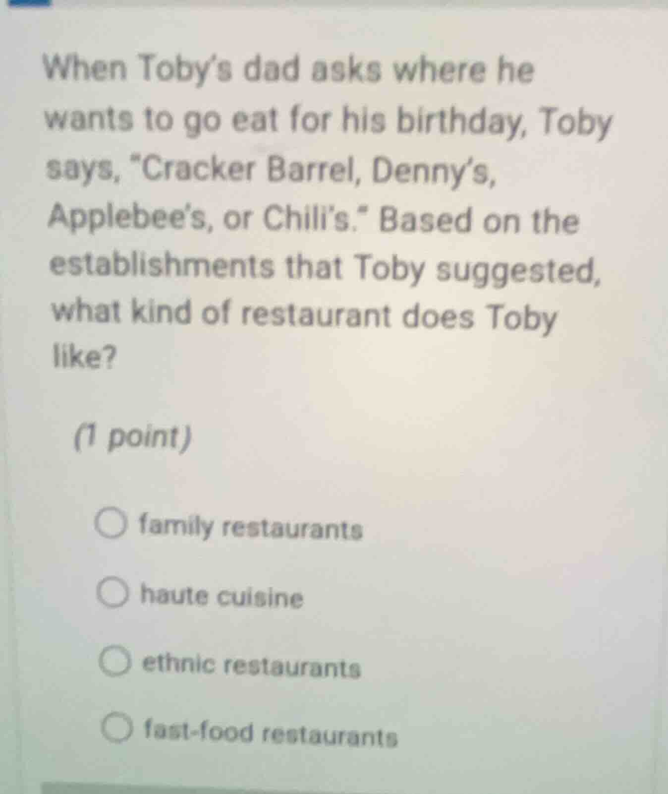 when toby’s dad asks where he wants to go eat for his birthday, toby sa…