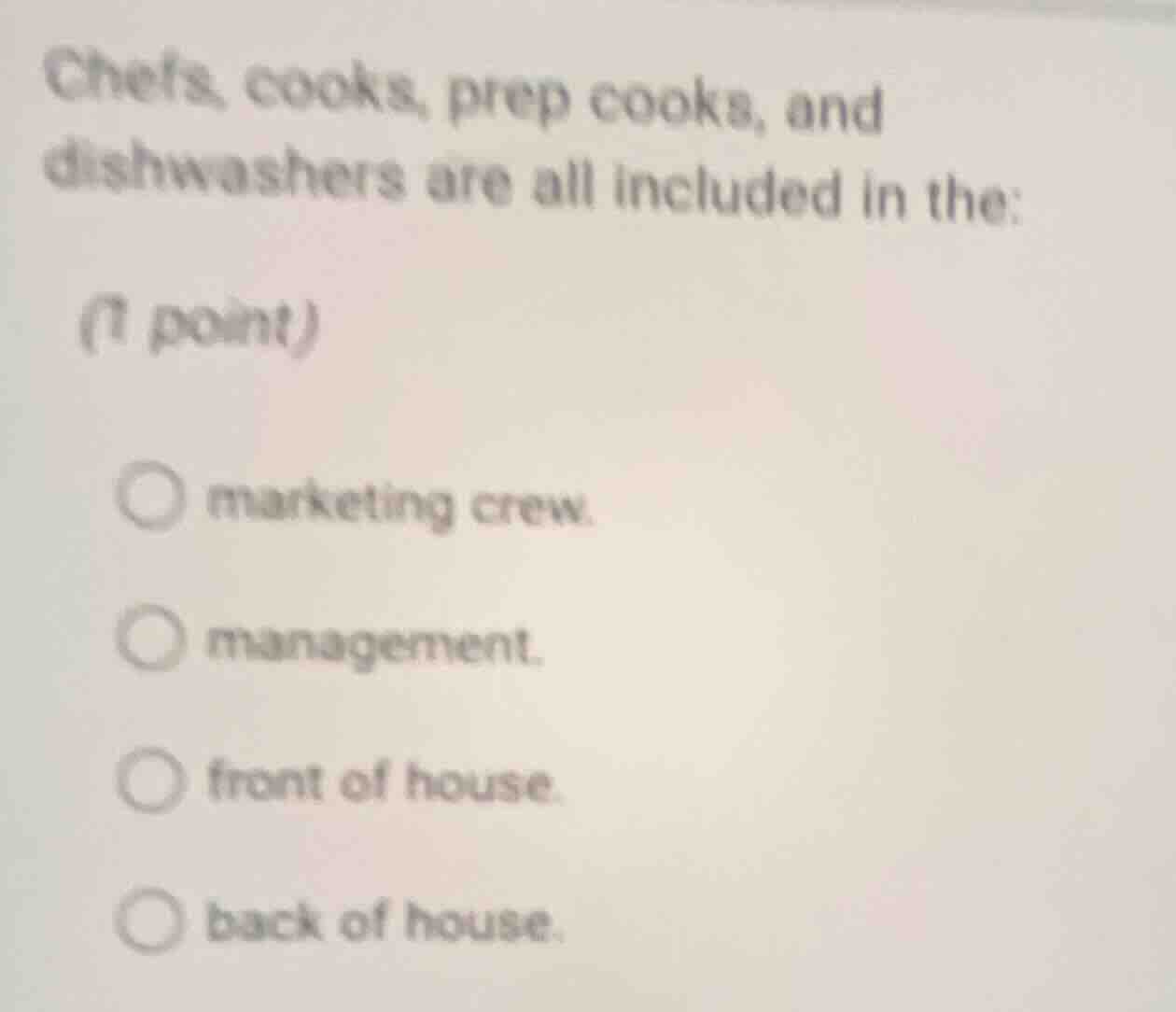 chefs, cooks, prep cooks, and dishwashers are all included in the: (1 p…