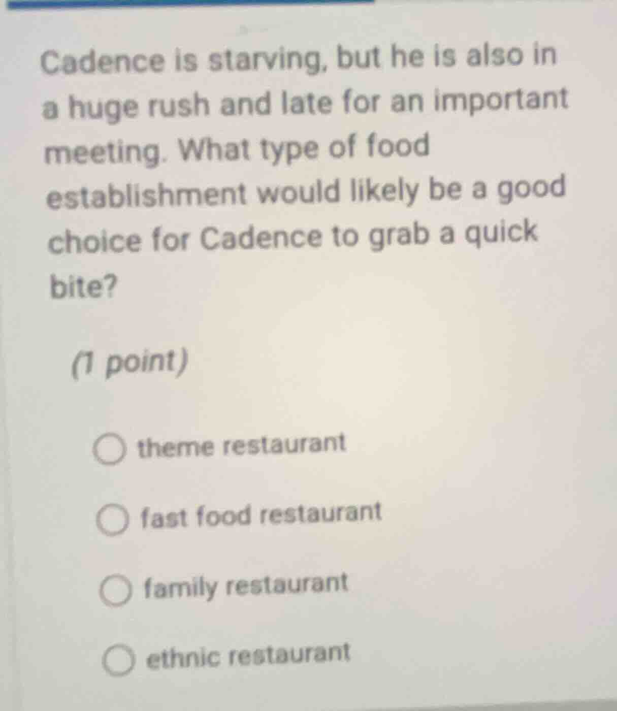 cadence is starving, but he is also in a huge rush and late for an impo…