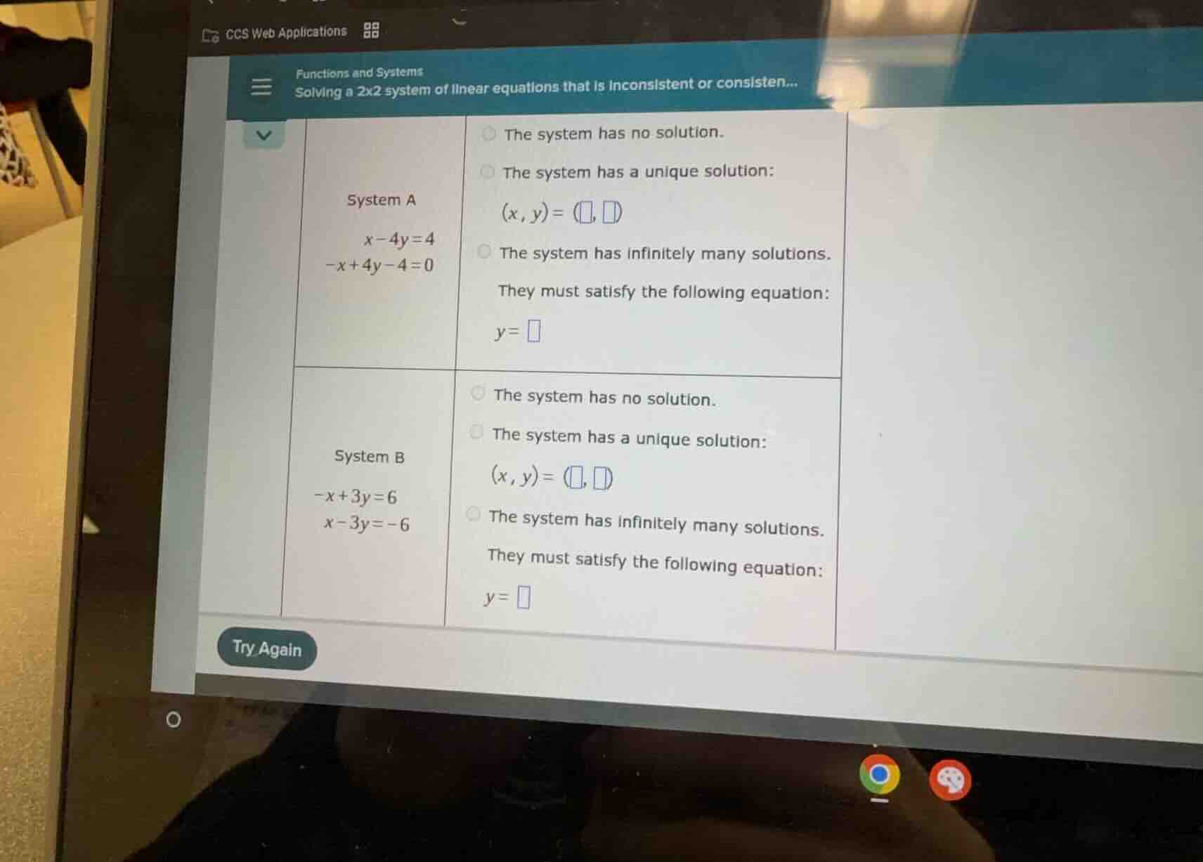 functions and systems solving a 2x2 system of linear equations that is …