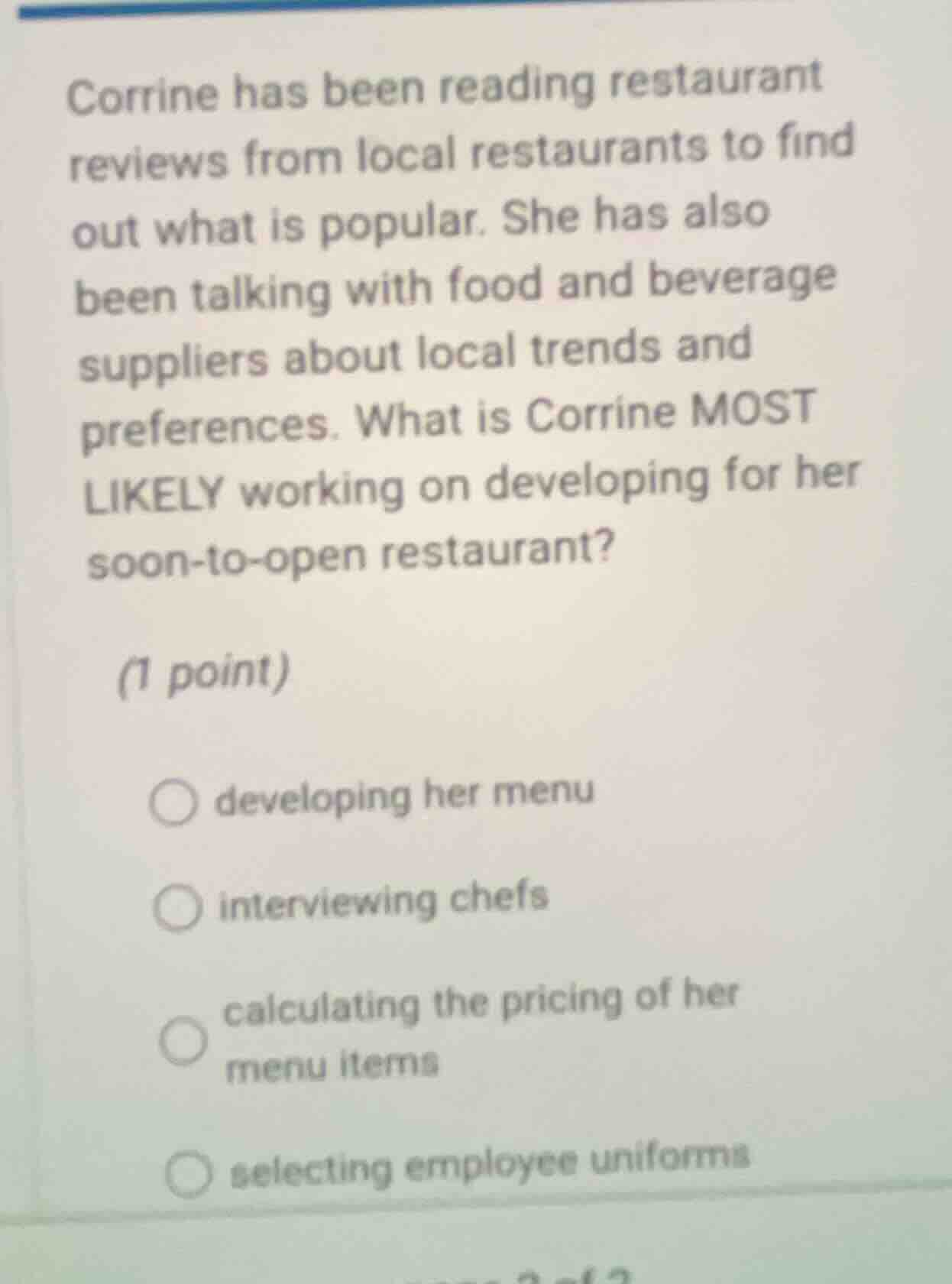 corrine has been reading restaurant reviews from local restaurants to f…