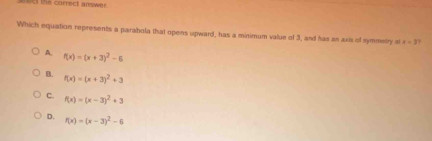 select the correct answer. which equation represents a parabola that op…