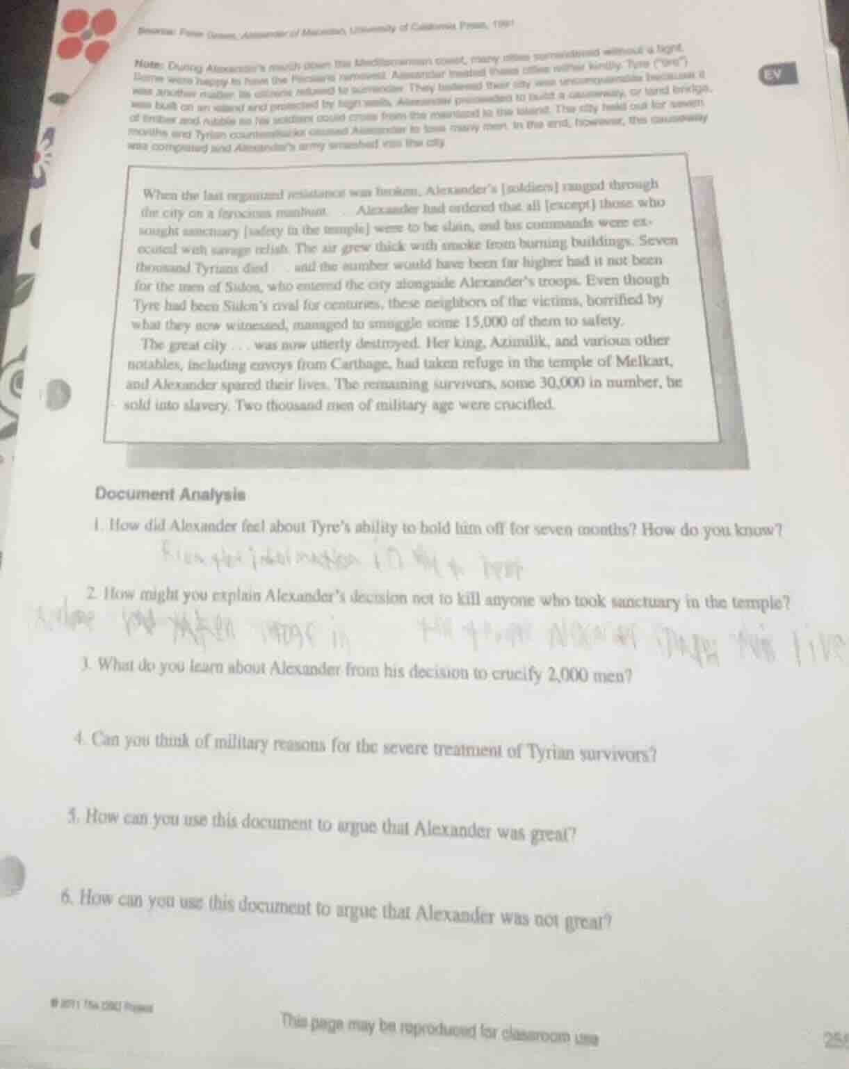 note: during alexander’s march down the mediterranean coast, many citie…