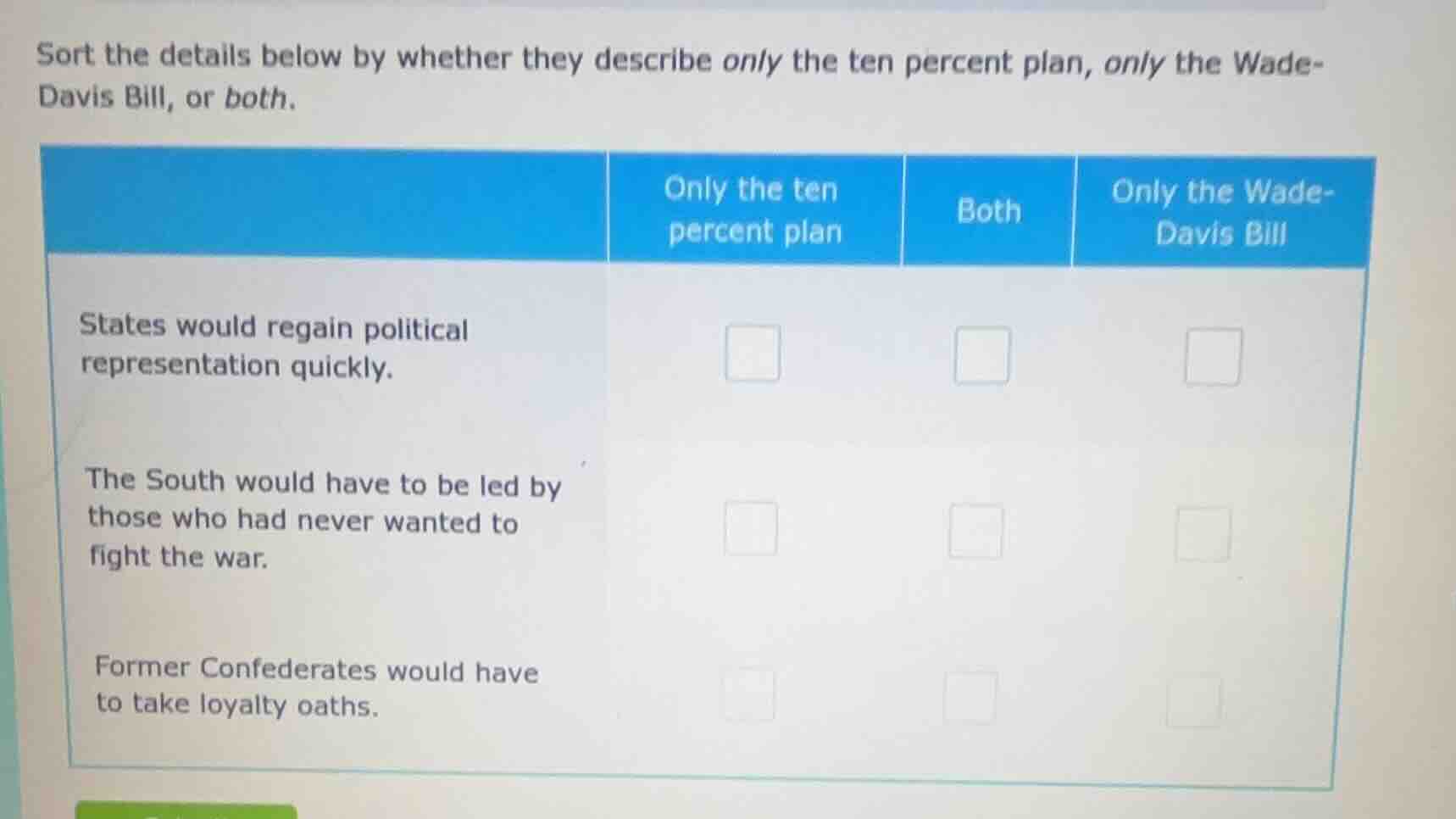 sort the details below by whether they describe only the ten percent pl…