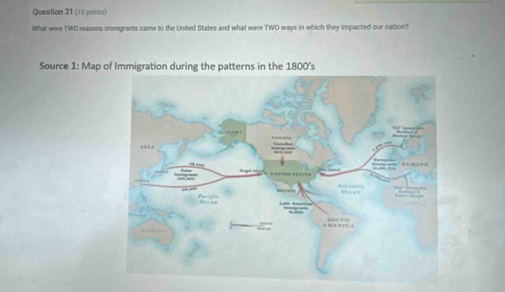question 31 (10 points) what were two reasons immigrants came to the un…
