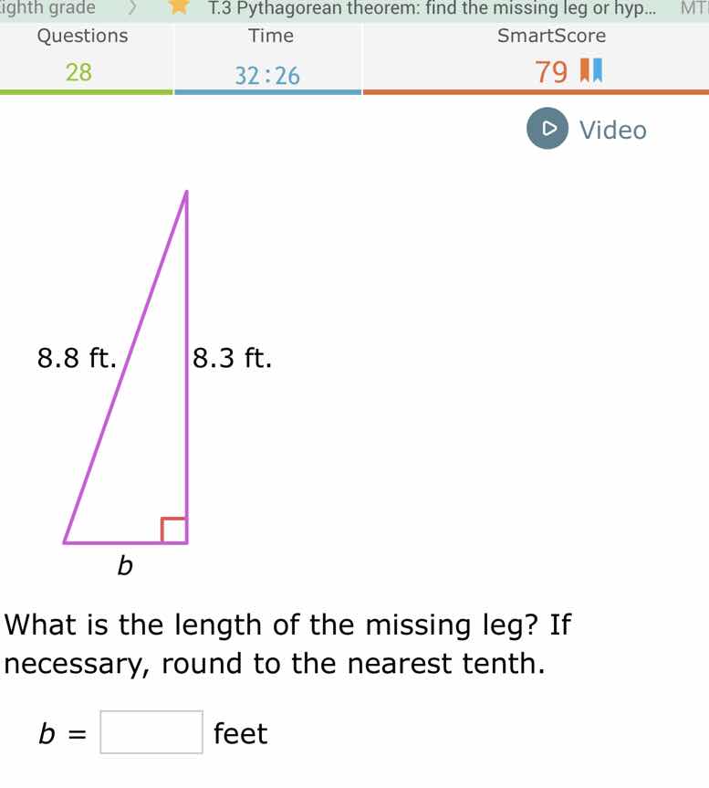 what is the length of the missing leg? if necessary, round to the neare…