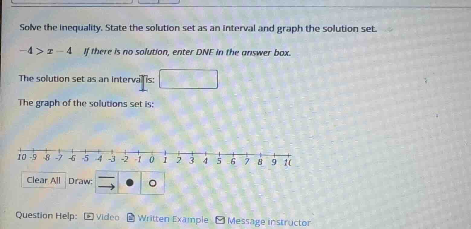 solve the inequality. state the solution set as an interval and graph t…