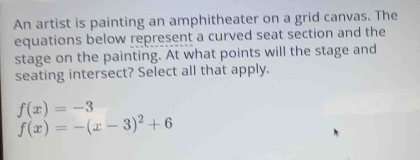 an artist is painting an amphitheater on a grid canvas. the equations b…