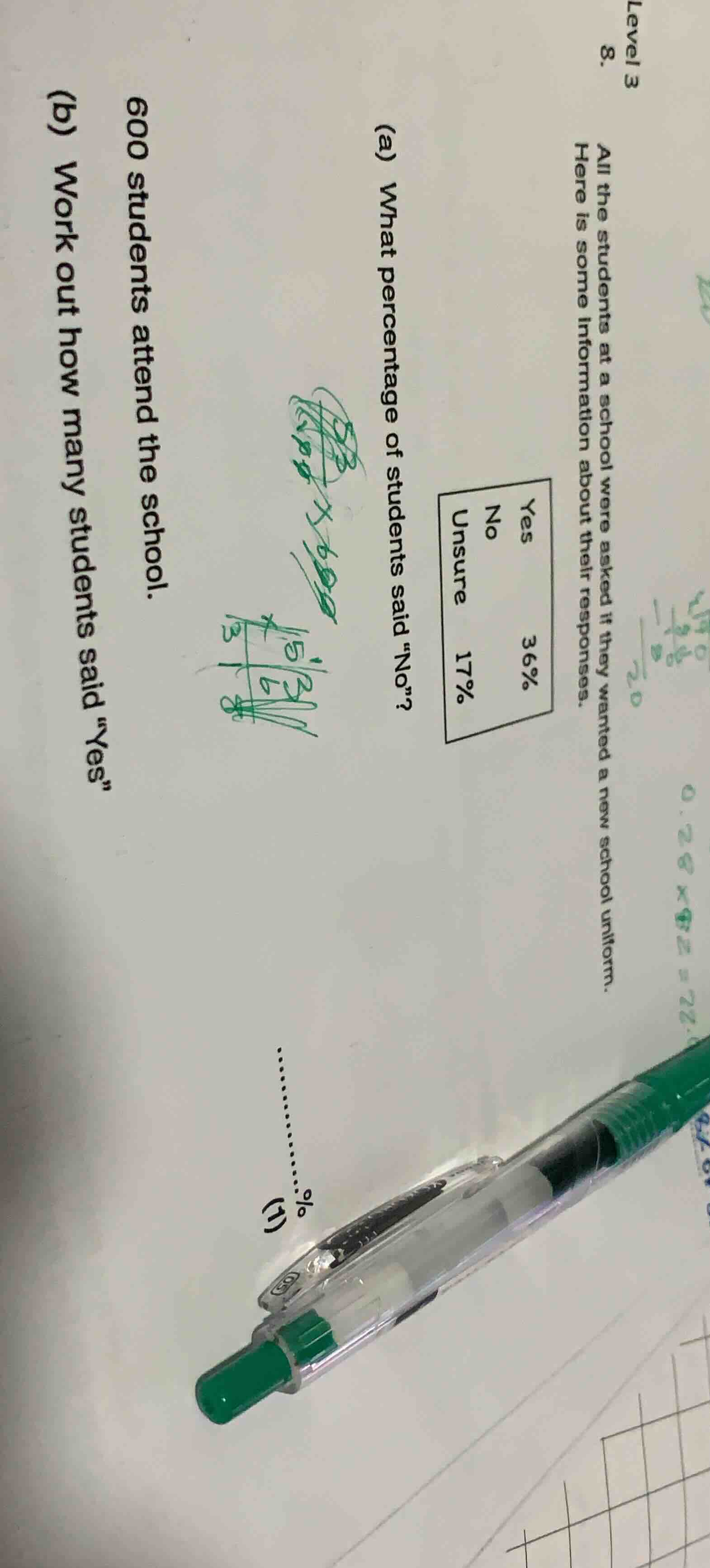 level 3 8. all the students at a school were asked if they wanted a new…