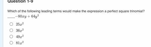 question 1-9 which of the following leading terms would make the expres…