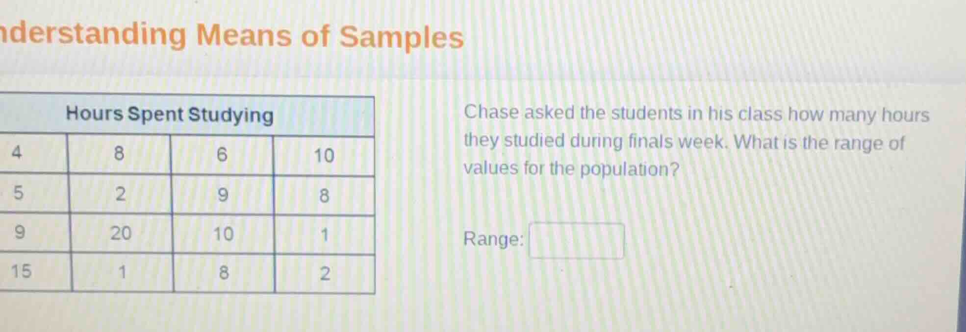 understanding means of samples hours spent studying 4 8 6 10 5 2 9 8 9 …