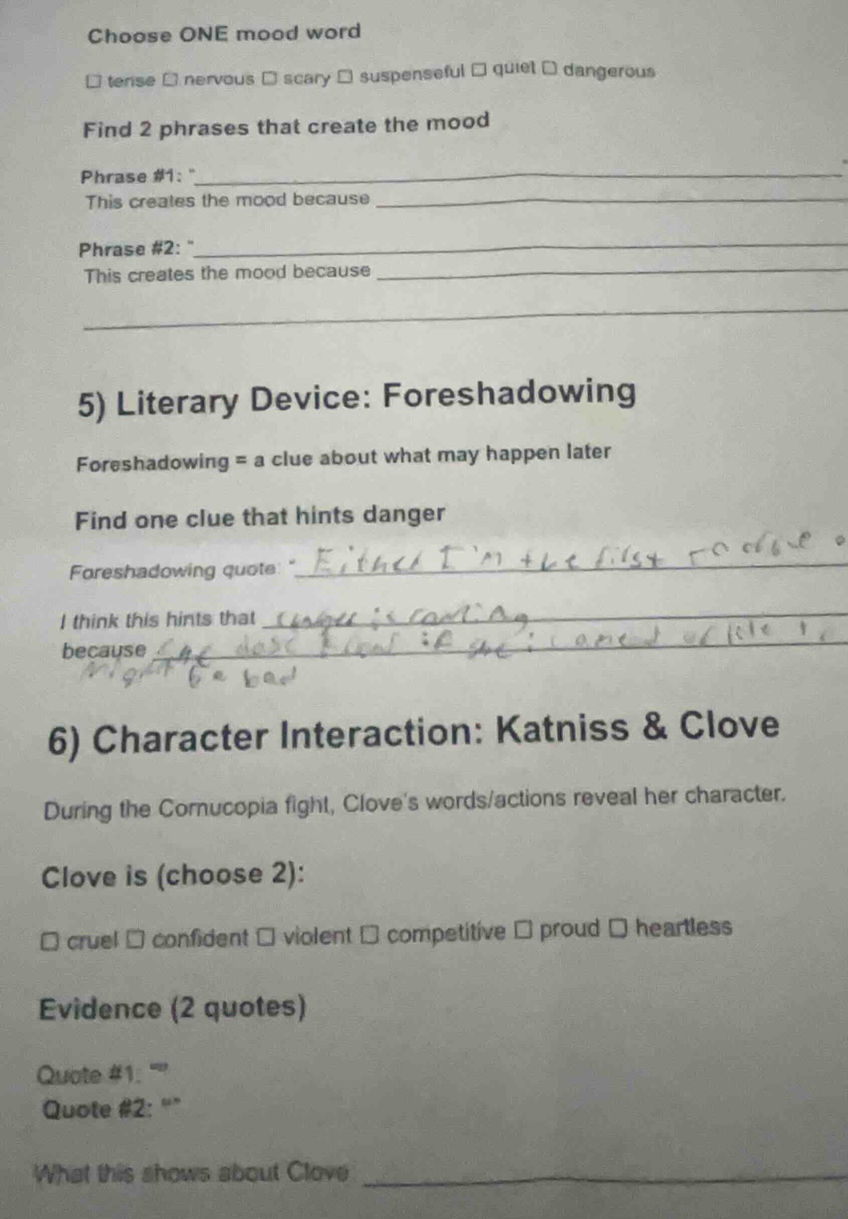 choose one mood word □ tense □ nervous □ scary □ suspenseful □ quiet □ …