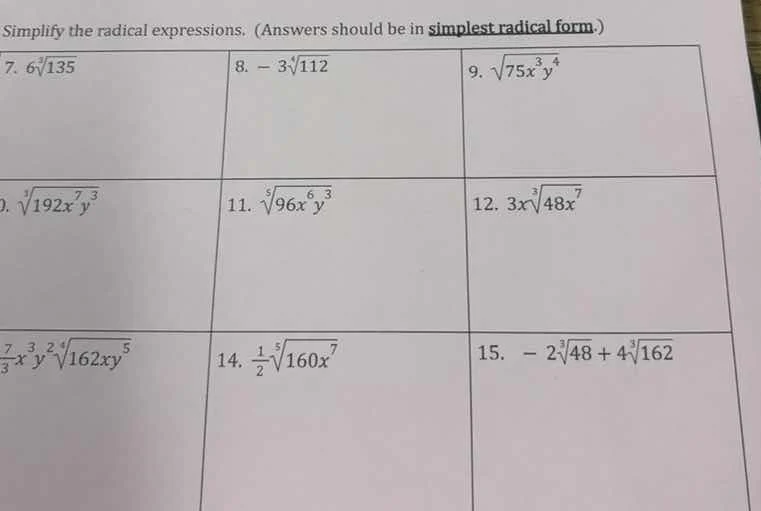 simplify the radical expressions. (answers should be in simplest radica…