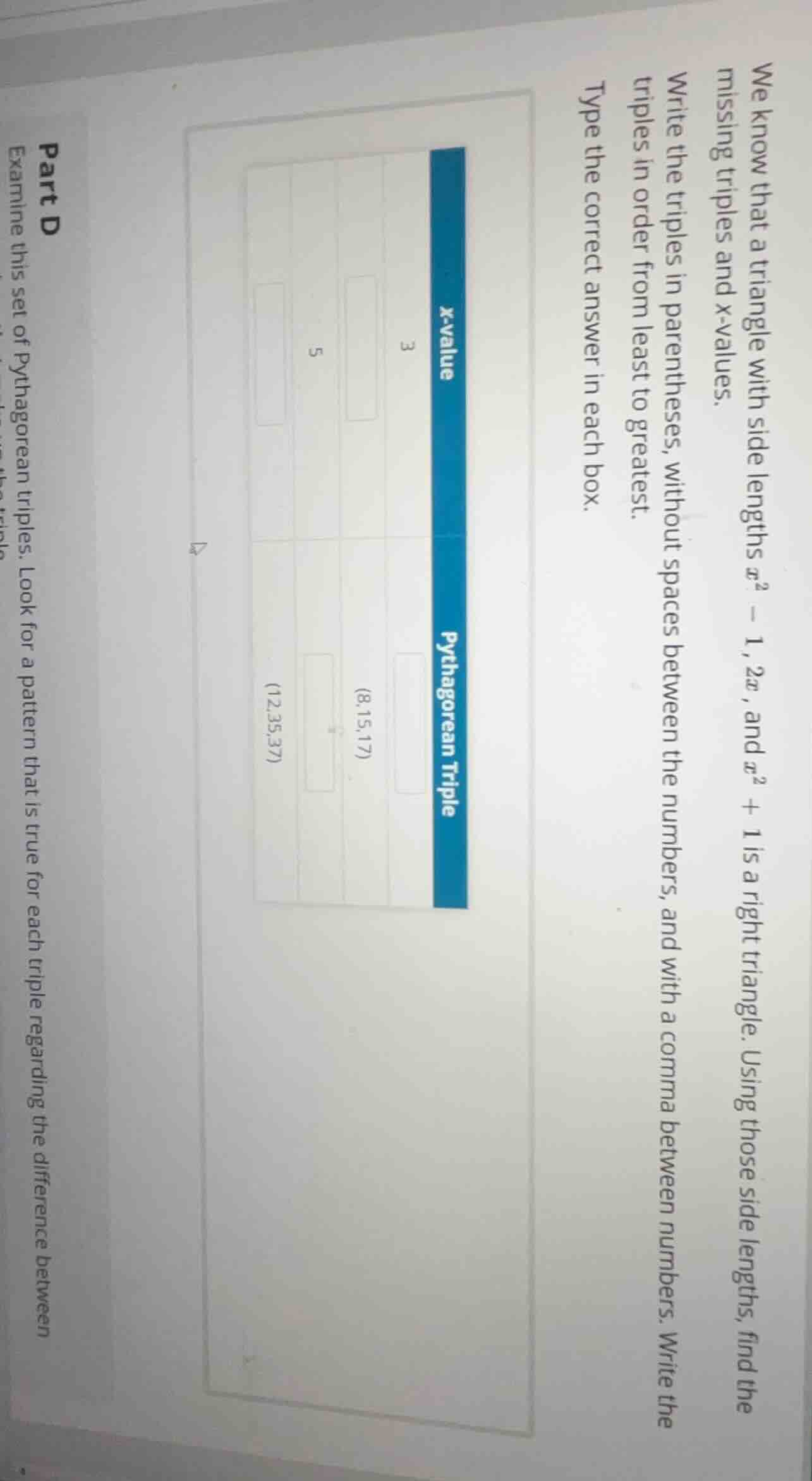 we know that a triangle with side lengths $x^2 - 1$, $2x$, and $x^2 + 1…