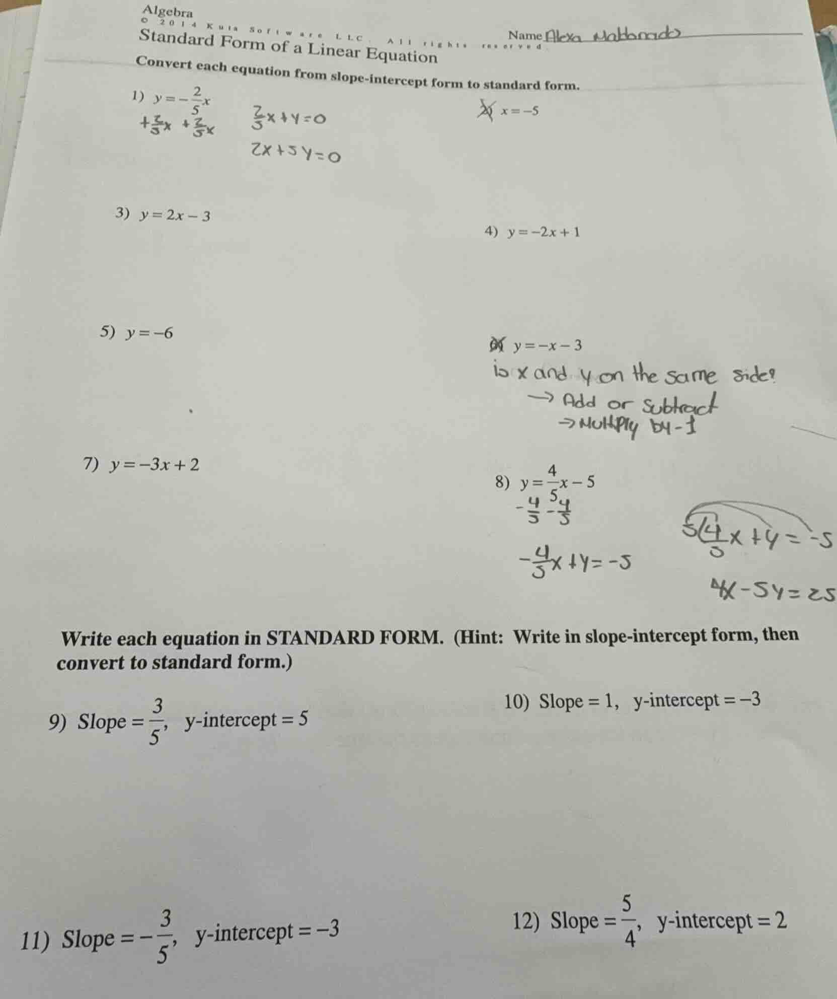 algebra standard form of a linear equation convert each equation from s…