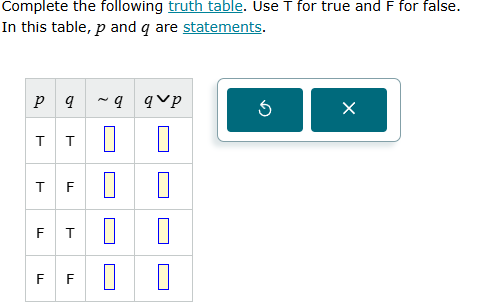 complete the following truth table. use t for true and f for false. in …