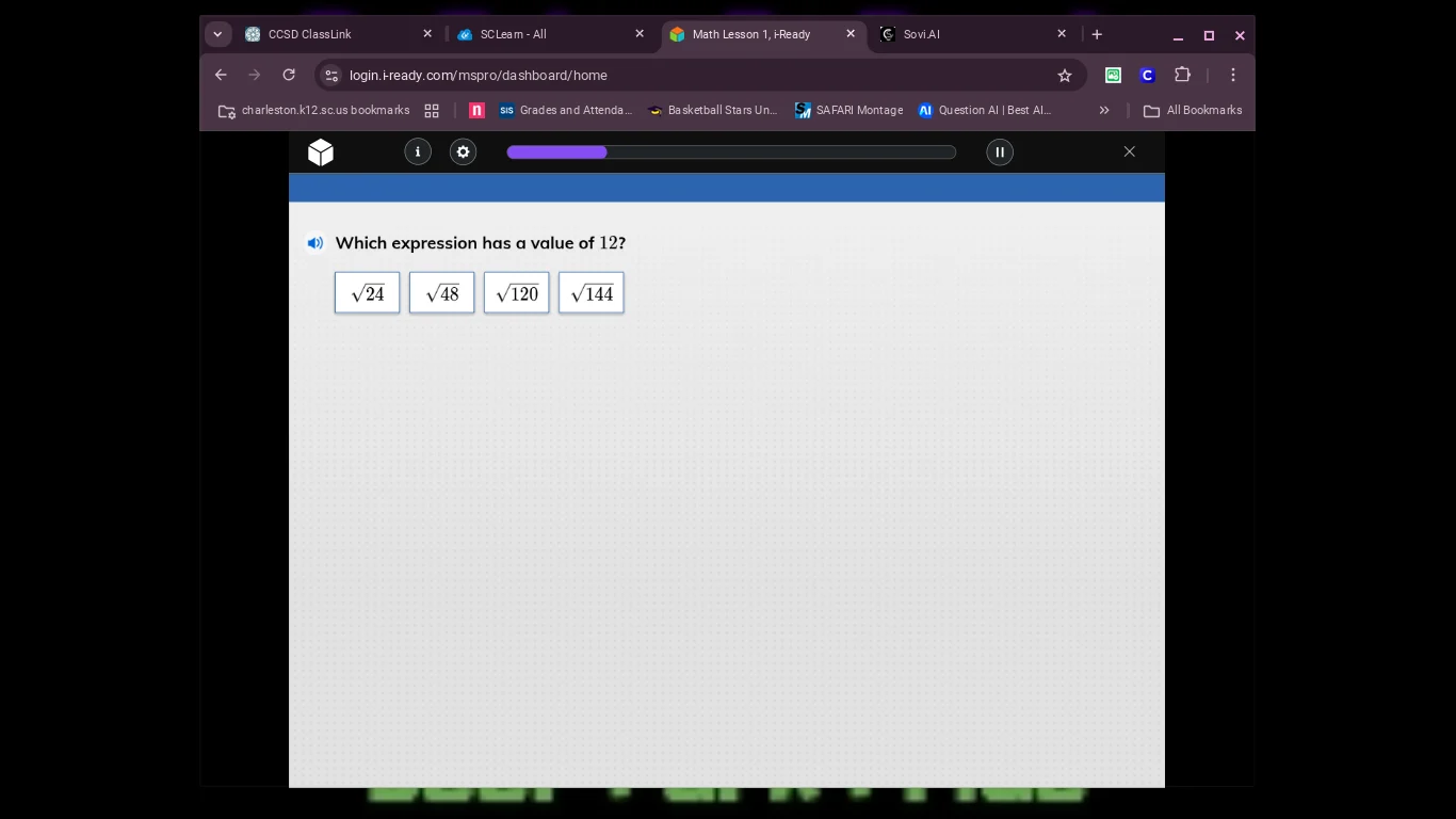 which expression has a value of 12? \\(sqrt{24}\\) \\(sqrt{48}\\) \\(sq…