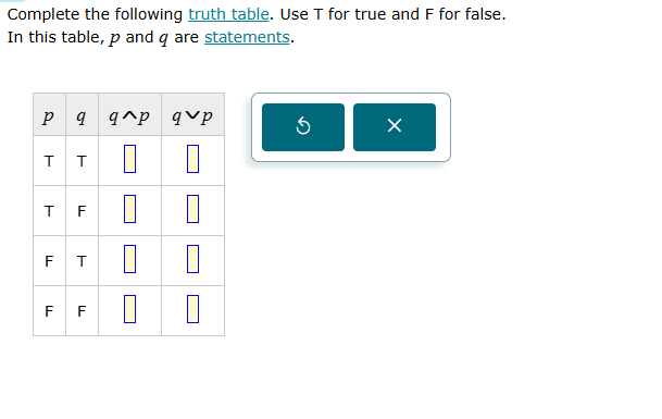 complete the following truth table. use t for true and f for false. in …