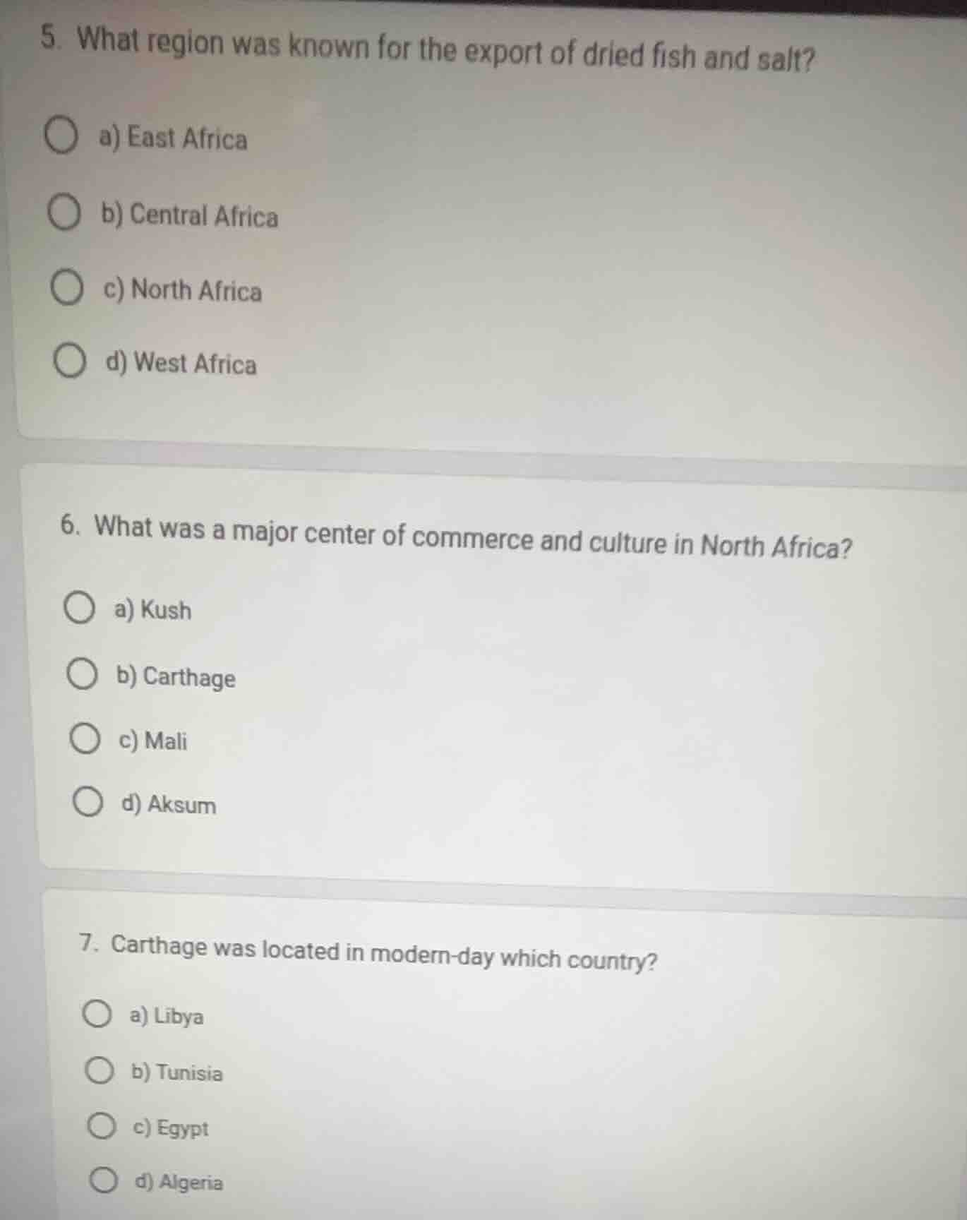 5. what region was known for the export of dried fish and salt? a) east…