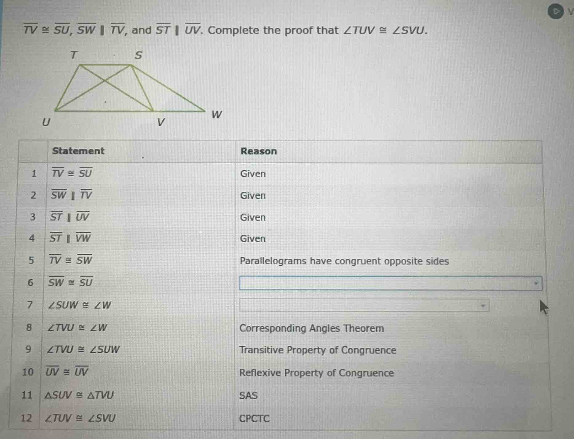 $\\overline{tv} \\cong \\overline{su}$, $\\overline{sw} \\parallel \\ov…