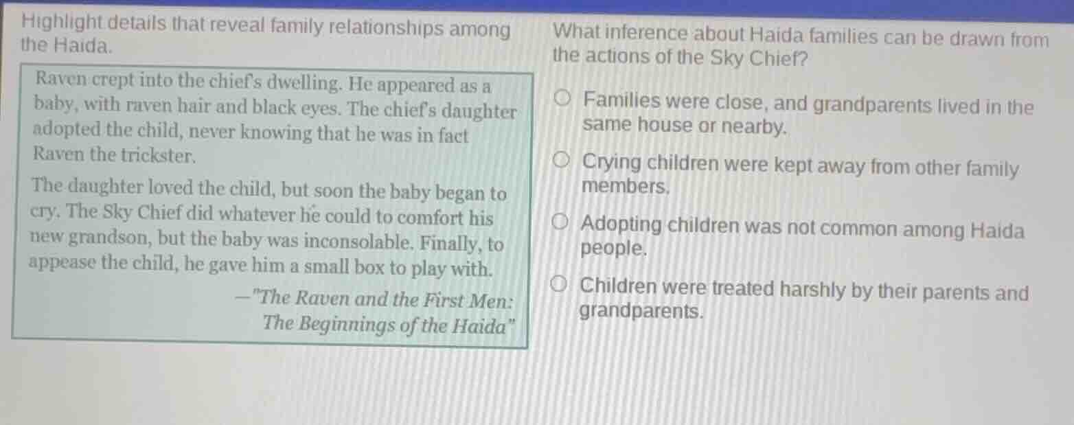 highlight details that reveal family relationships among the haida. rav…