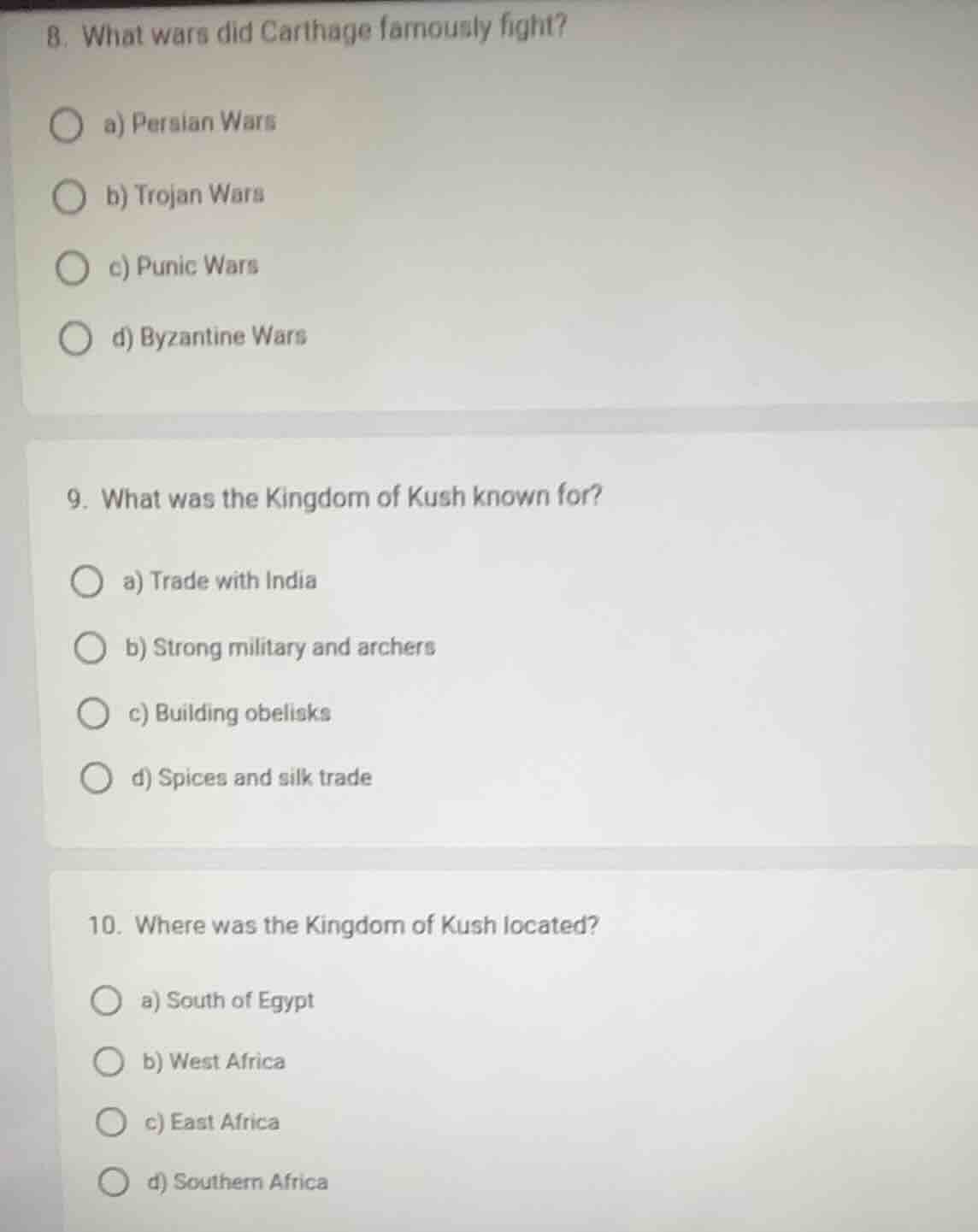 8. what wars did carthage famously fight? a) persian wars b) trojan war…