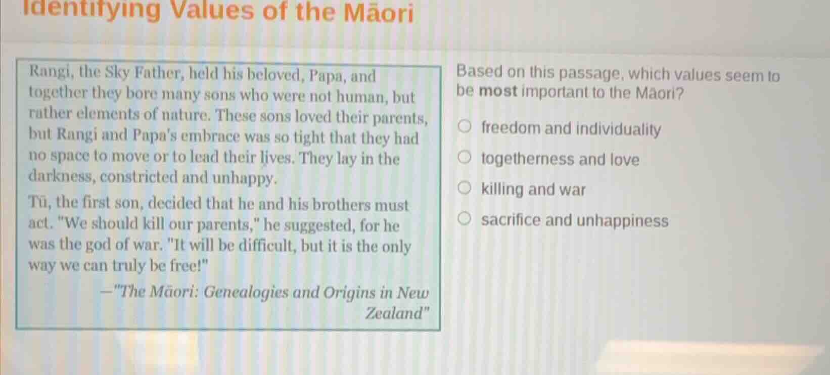 identifying values of the māori rangi, the sky father, held his beloved…