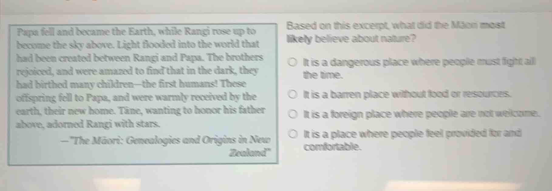 papa fell and became the earth, while rangi rose up to become the sky a…