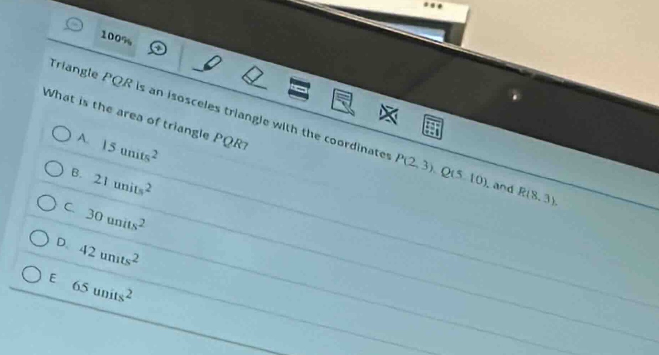 triangle pqr is an isosceles triangle with the coordinates p(2, 3), q(5…