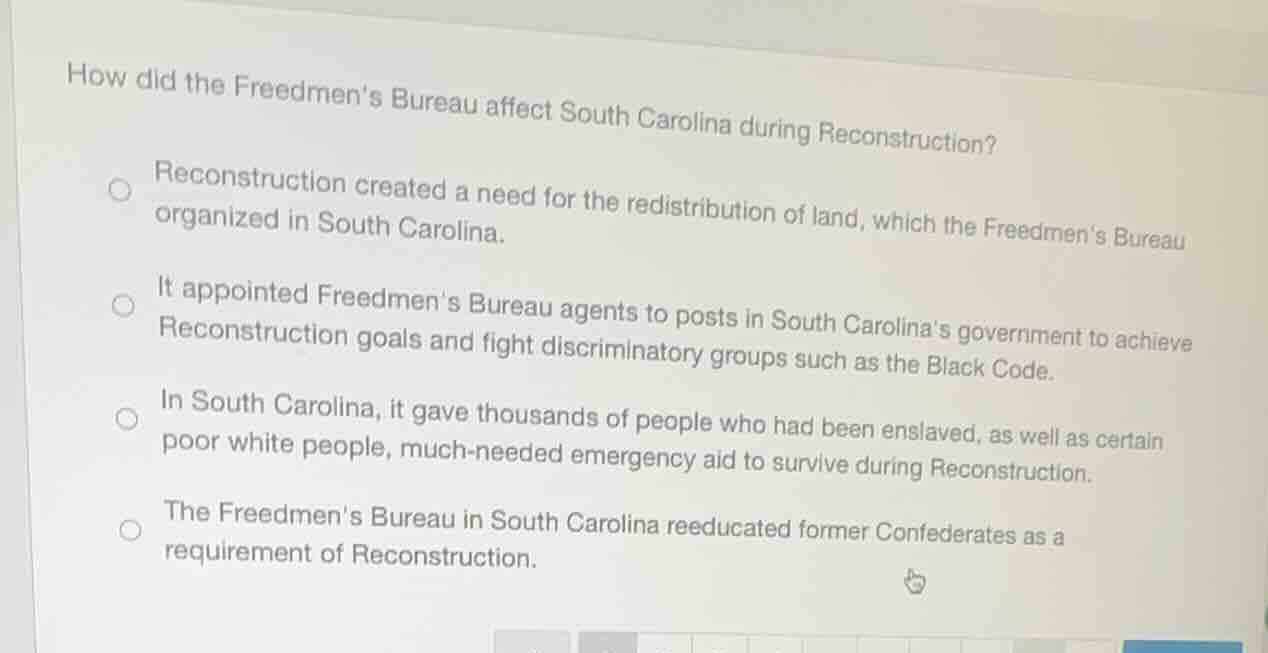 how did the freedmens bureau affect south carolina during reconstructio…