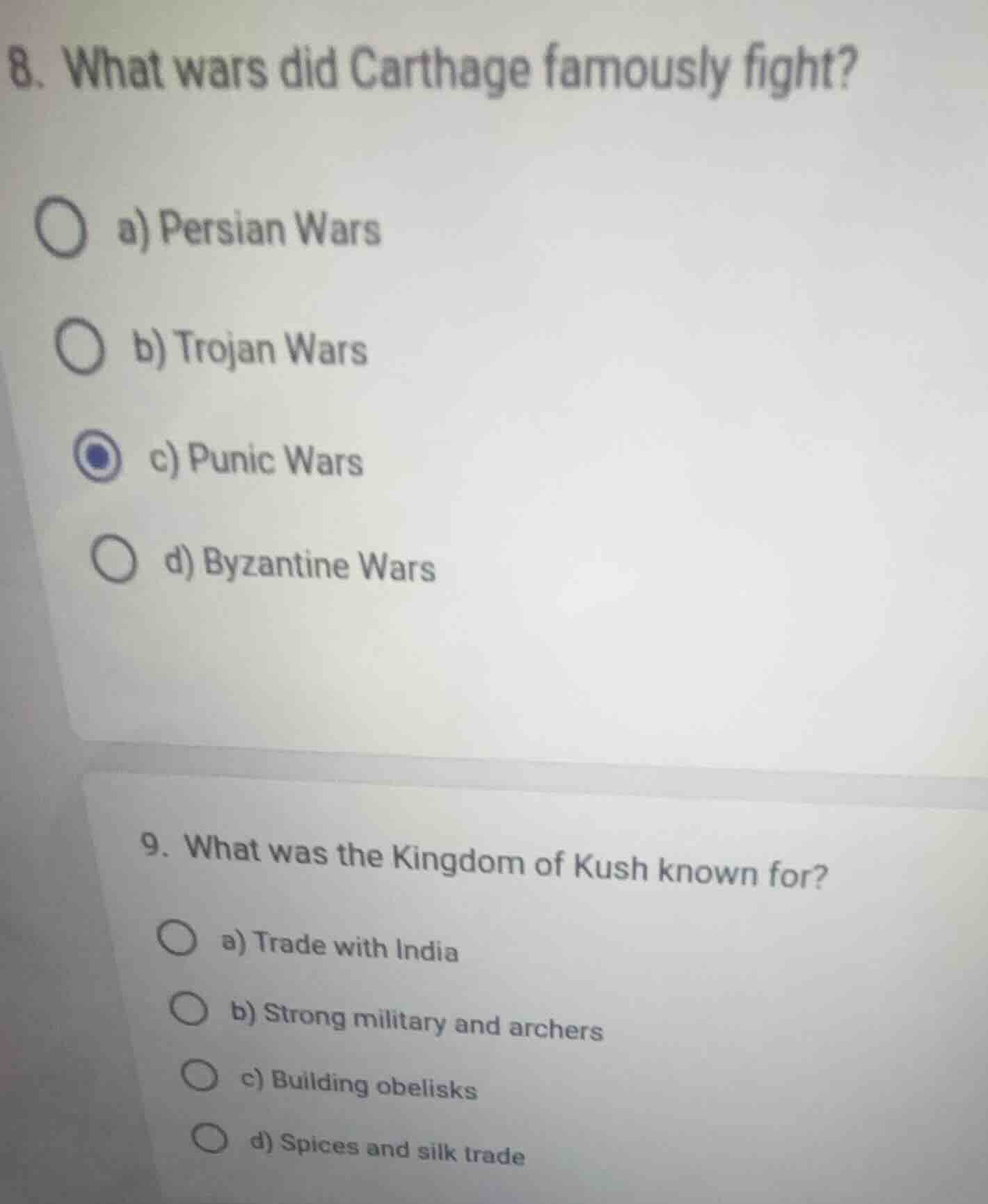 8. what wars did carthage famously fight? a) persian wars b) trojan war…